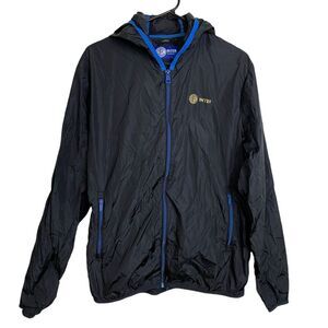 Inter Milan Windbreaker Jacket Mens Large Black Full Zip Outdoors Packable Blue